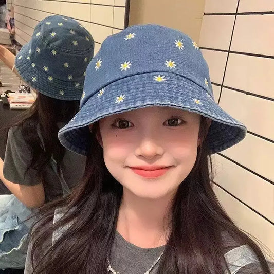 Daisy Embroidered Denim Fisherman Hats