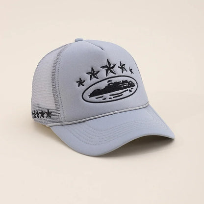 Fashionable Embroidered Baseball Hat Five Star Color Blocked Mesh