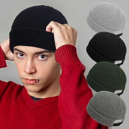 Solid Color Warm Knitted Brimless Hat Men