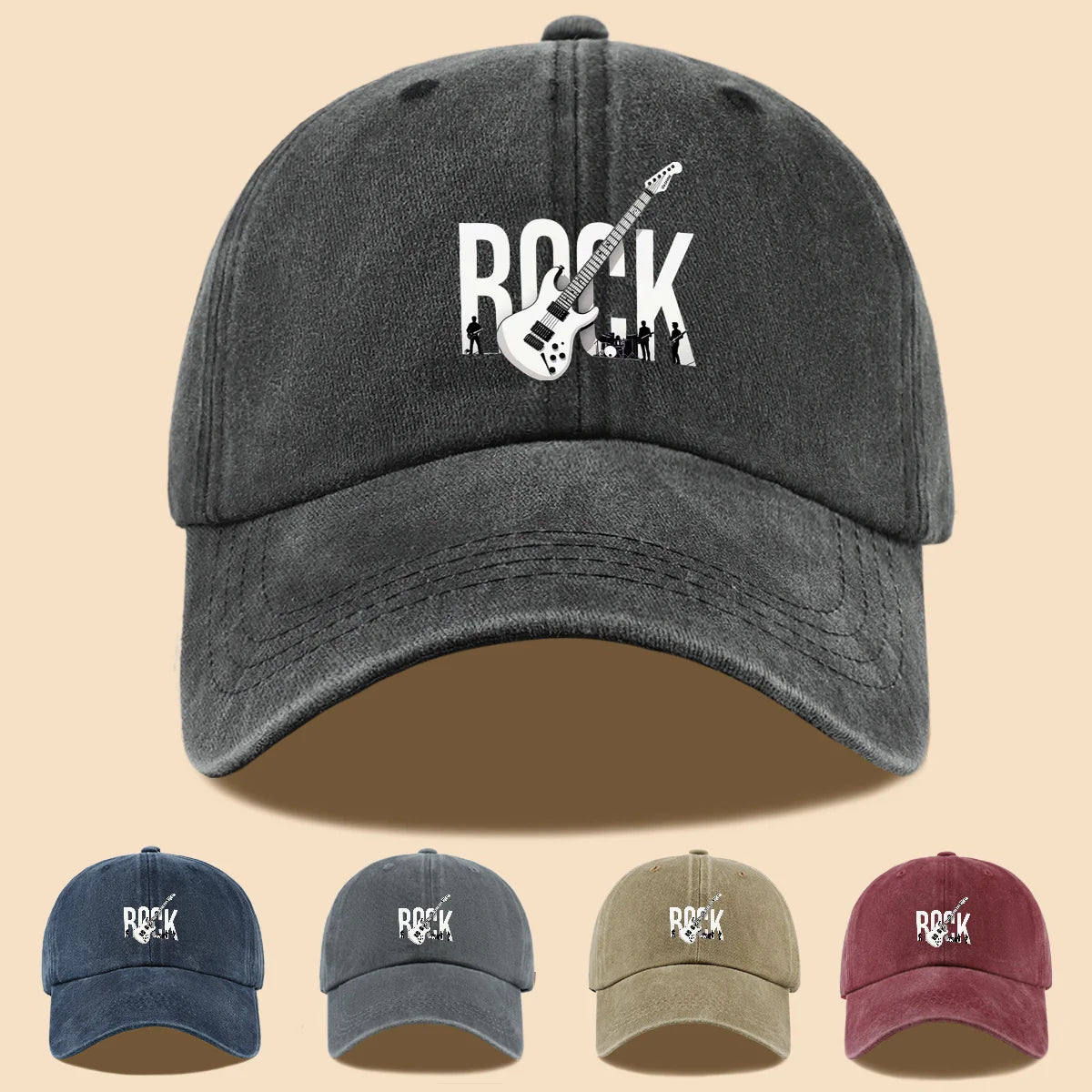 Rock Theme Electric Guitar Print Baseball Cap
