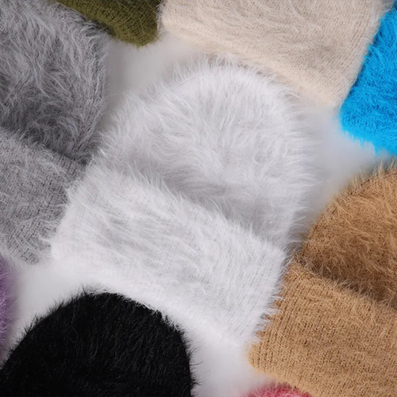 Candy Color Winter Hats Woman Cozy Knitted Beanie Women