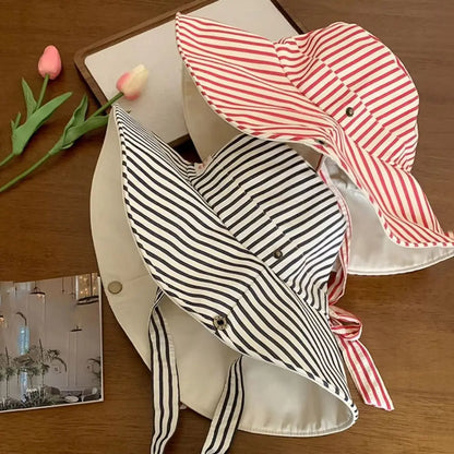 Fashion UV Protection Bucket Hat Foldable Striped Sunshade Hat