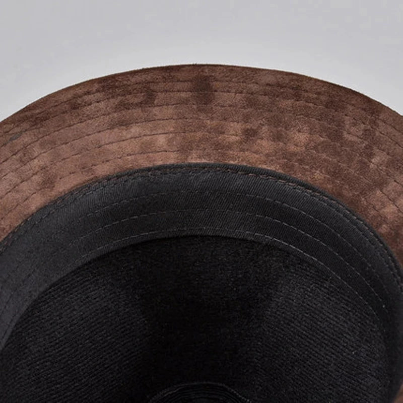 Men Genuine Leather Suede Cow Skin Nubuck Brown Fedoras Hats Women
