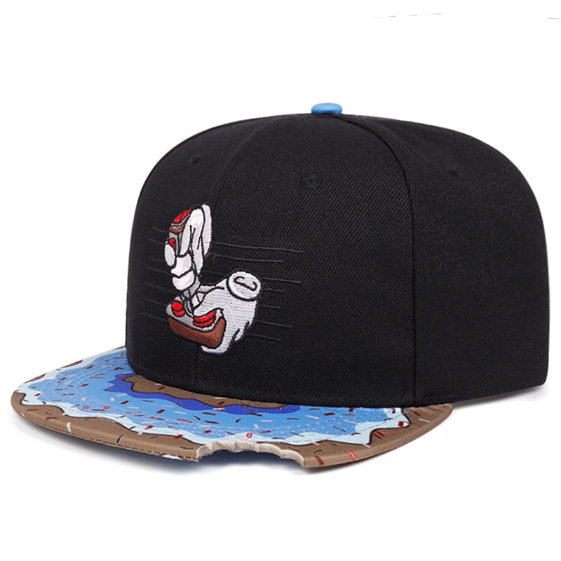 Cartoon Creative Flat Edge Hat Doughnut Game Controller Embroidered Hip Hop Hat Daily Leisure Decoration Baseball Hat