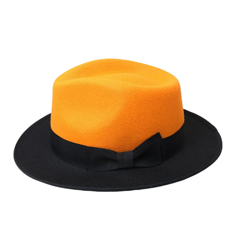 Men Women Wool Felt Fedora Hat Retro British Style Two Tone Jazz Cap