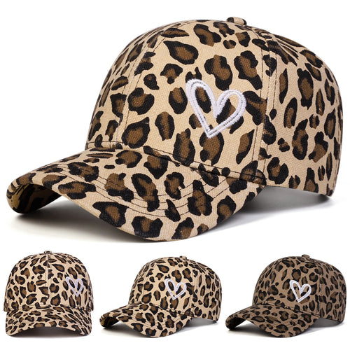 Unisex Love Embroidery Leopard Print Baseball Caps