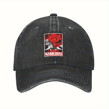 Cyberpunk Samurai Logo Washed Baseball Cap Unisex Casual Daily Outdoor Sun Hat