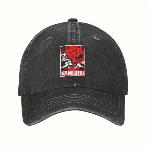 Cyberpunk Samurai Logo Washed Baseball Cap Unisex Casual Daily Outdoor Sun Hat