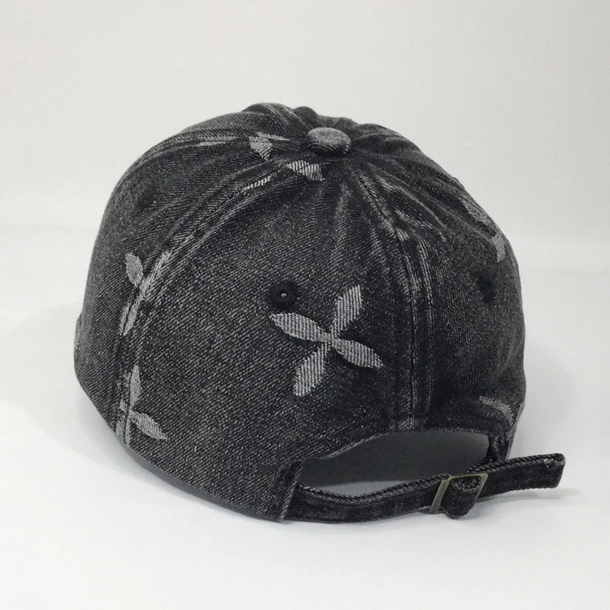 Cross Denim Baseball Cap With Jacquard Fringe, Vintage Distressed, Cropped Edge Cap