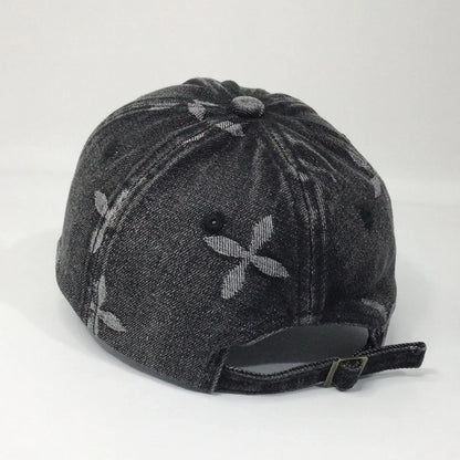 Cross Denim Baseball Cap With Jacquard Fringe, Vintage Distressed, Cropped Edge Cap