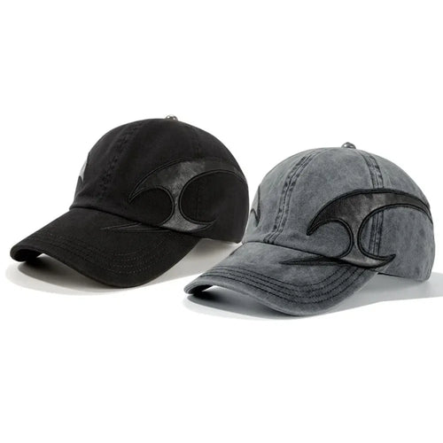 Dark Flame Embroidered Denim Baseball Cap - Washed Distressed Trucker Hat