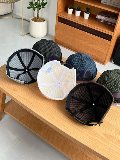 Plaid Quick-Dry Melon Cap Embroidered Dome Trendy Hip-Hop Hat For Men