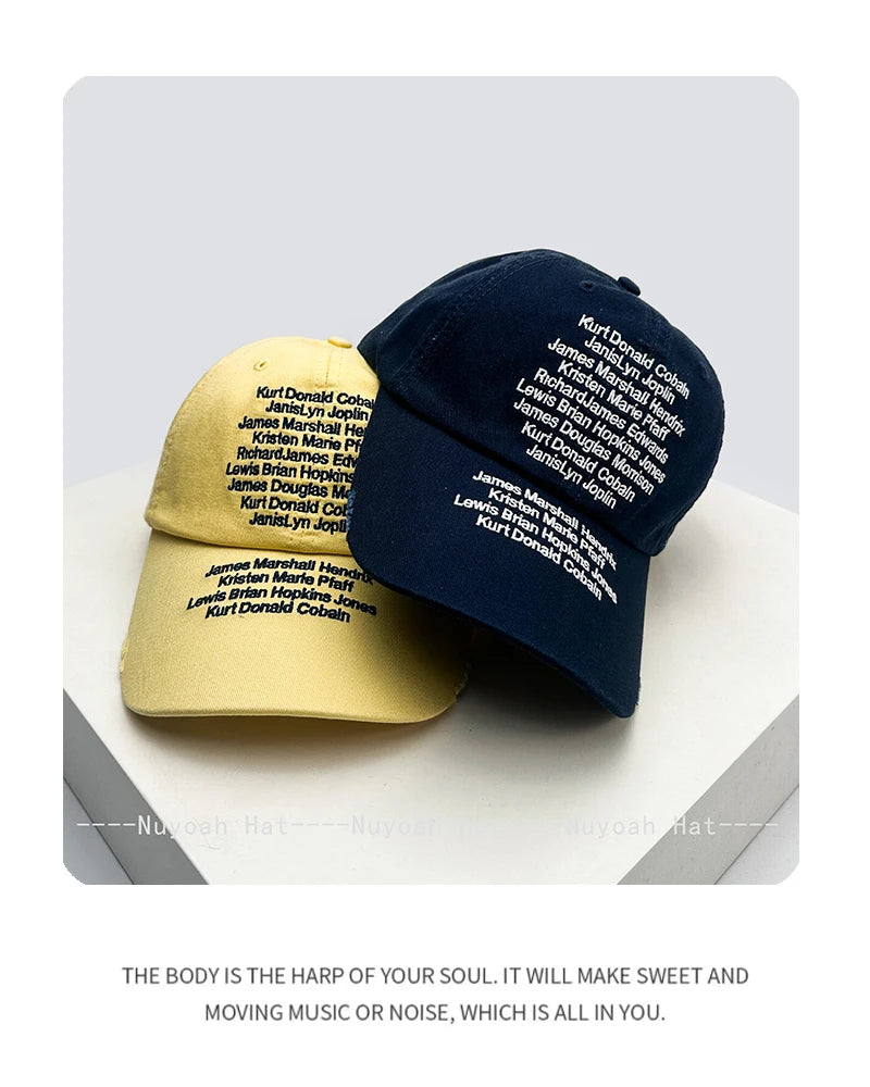 Korean Letter Embroidery Baseball Cap Unisex Retro Peaked Caps Fashionable Outdoor Simple Ins Design