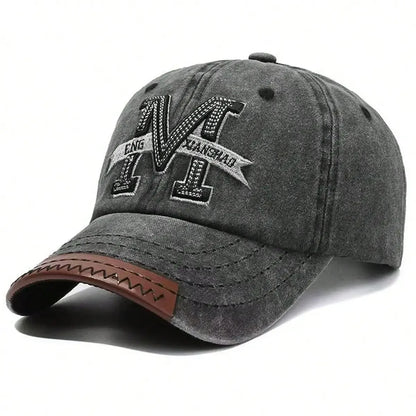 Unisex M Letter Embroidery Wash Baseball Caps