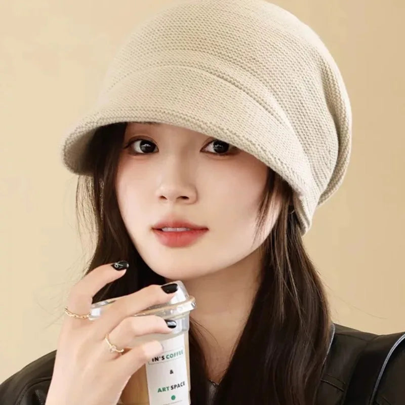 Winter Knitted Slouchy Beanie With Ear Flaps Thermal Duckbill Cap
