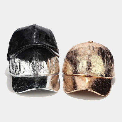 Glossy Pu Leather Baseball Caps For Women Men
