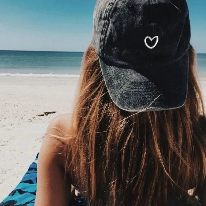 Hand Drawn Heart Hat Women Embroidered Baseball Cap