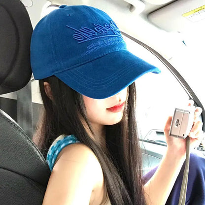 Fashion Solid Color Baseball Hat for Women Cotton Letter Embroidery