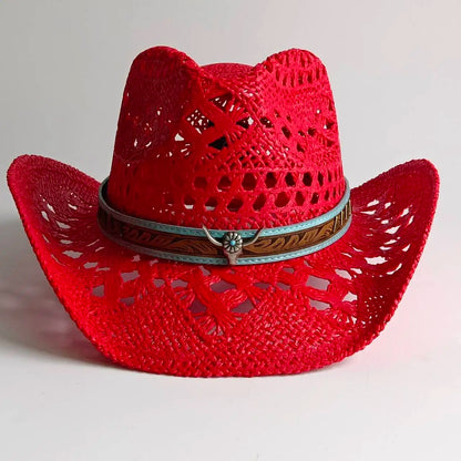 Hand-Woven Crochet Raffia Cowboy Hat
