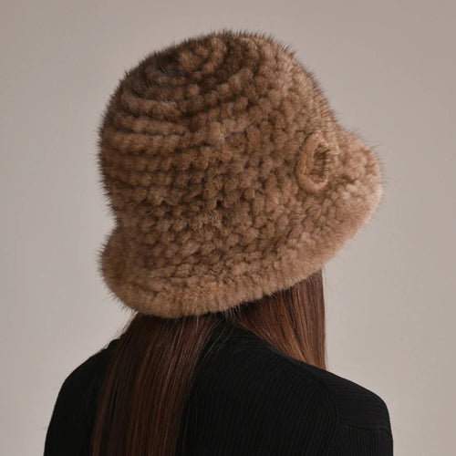Woman Hat Winter Solid Mink Caps With Flower Natural Mink Fur Hats