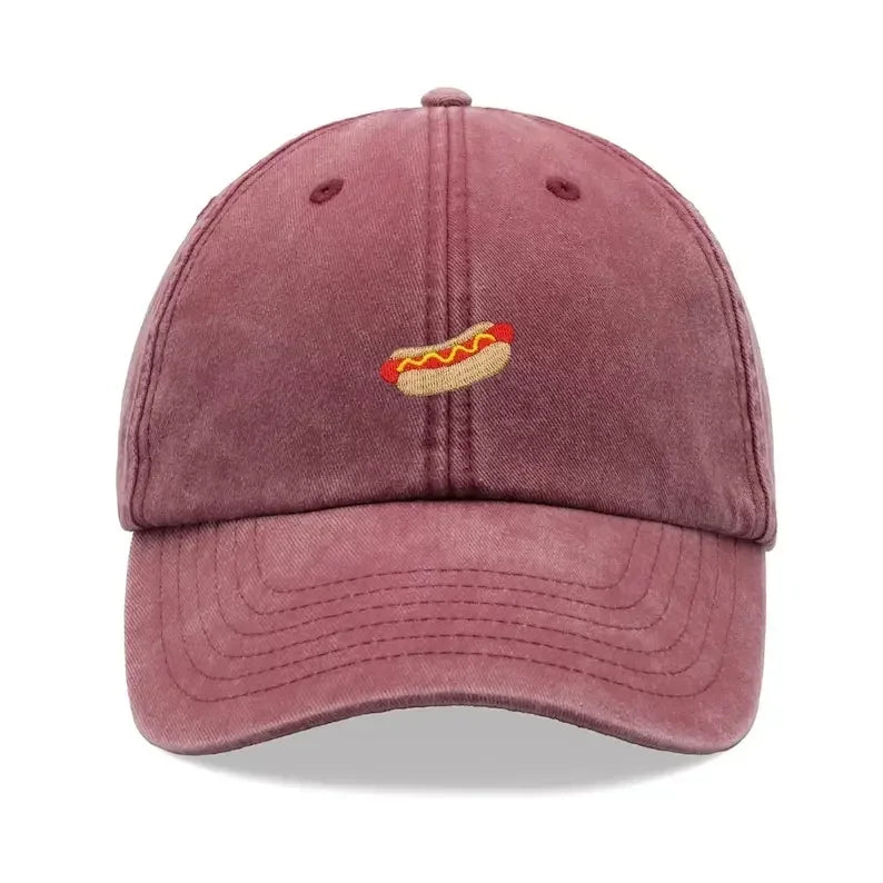 Hotdog Baseball Cap Vintage Washed Unisex Dad Hat Adjustable Faded Sports Sun Food Hiking Gardening Funny