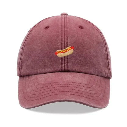 Hotdog Baseball Cap Vintage Washed Unisex Dad Hat Adjustable Faded Sports Sun Food Hiking Gardening Funny
