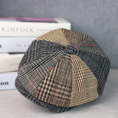 Men Newsboy Hats Wool Autumn Vintage Herringbone Octagon Cap
