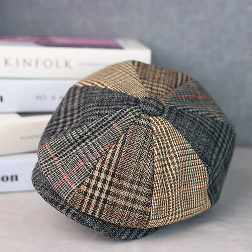 Men Newsboy Hats Wool Autumn Vintage Herringbone Octagon Cap