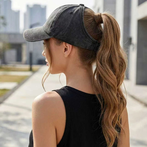 Retro Washed Backless Baseball Cap For Women