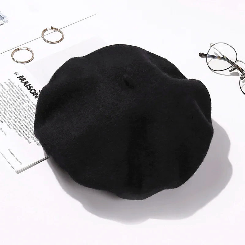 Wool Beret Hat Women Winter Thick French Hat Girls Solid Color Autumn