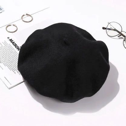Wool Beret Hat Women Winter Thick French Hat Girls Solid Color Autumn