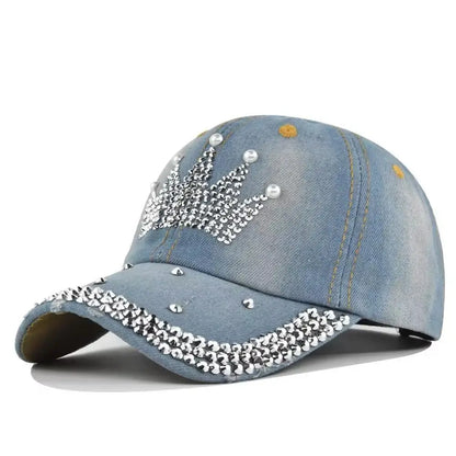 Baseball Cap Women Retro Street Crown Beads Denim