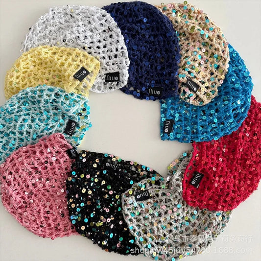 Early Autumn New Ethnic Style Sequin Hollow Knitted Pullover Hat