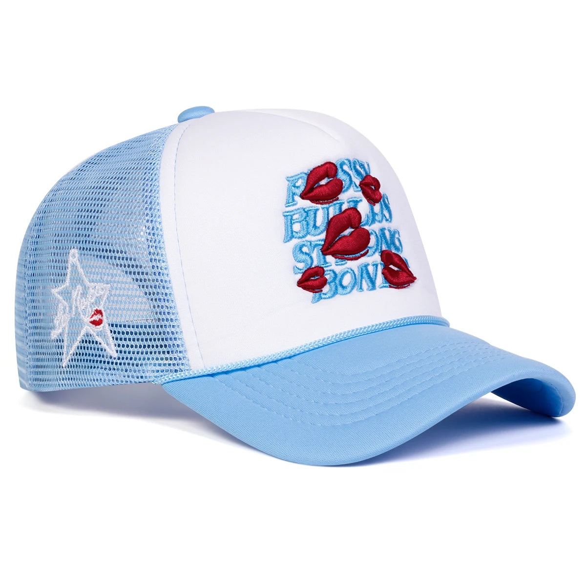 Unisex Letter Lips Embroidery Side Pentagram Baseball Net Caps Spring and Summer