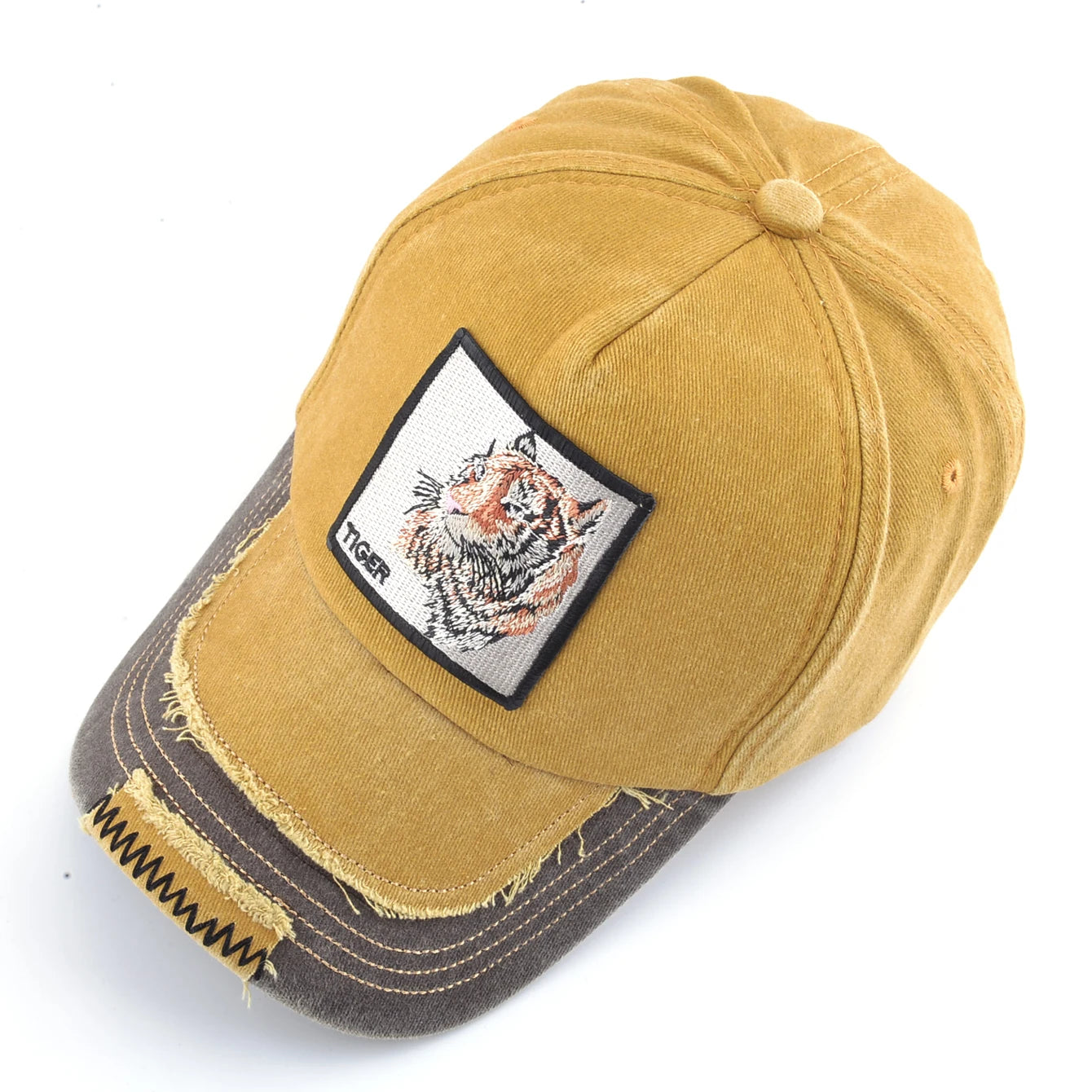 Vintage Denim Baseball Cap With Embroidery Tiger Patch Men