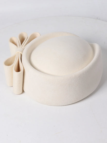 Winter Pink Wool Fascinator French Beret Bowler Hats With Bowknot Elegant Wedding