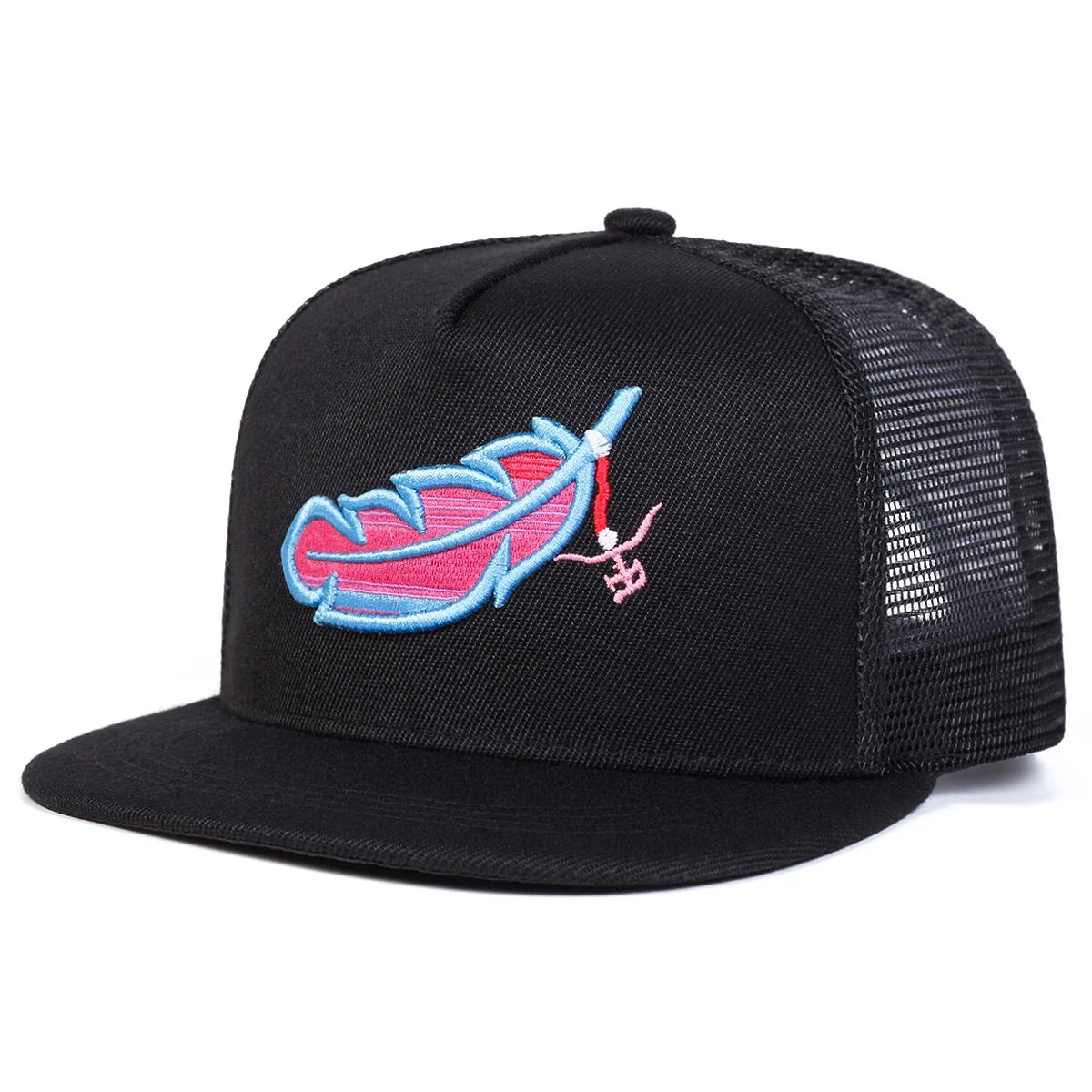 Unisex Colorful Feather Embroidery Hip Hop Net Hats