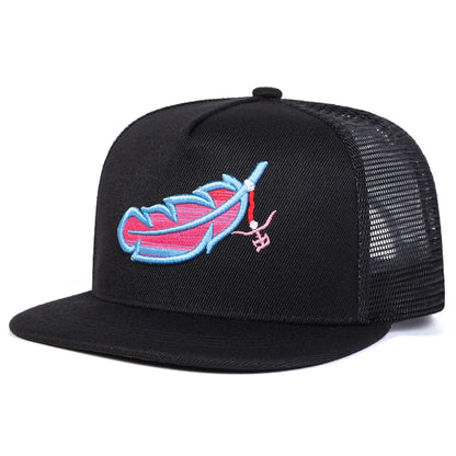 Unisex Colorful Feather Embroidery Hip Hop Net Hats
