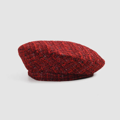 Red Beret Women Autumn Winter New British Retro Tweed Berets French
