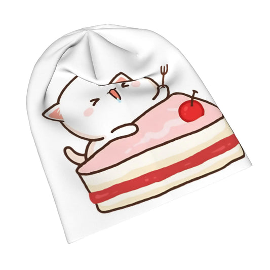 Kawaii Peach Cat Eating Strawberry Cake Caps Goma Mochi Men Women