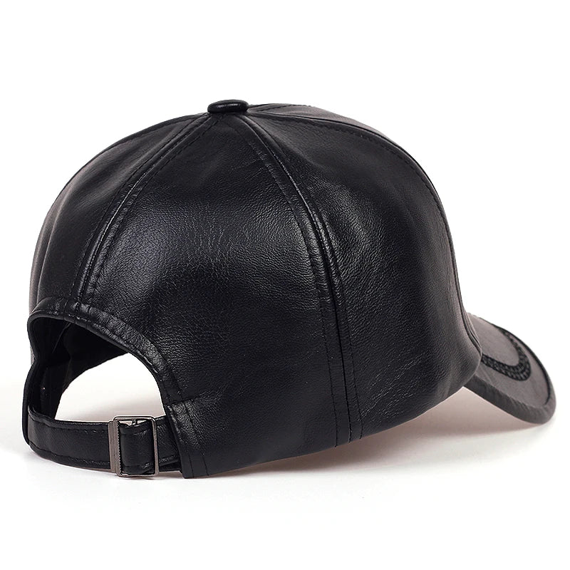 Fashion Solid Winter Leather Baseball Cap Men Autumn Warm Black Caps