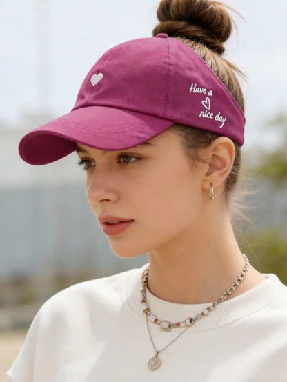 Women's Sun Hat With Heart Embroidery Baseball Cap