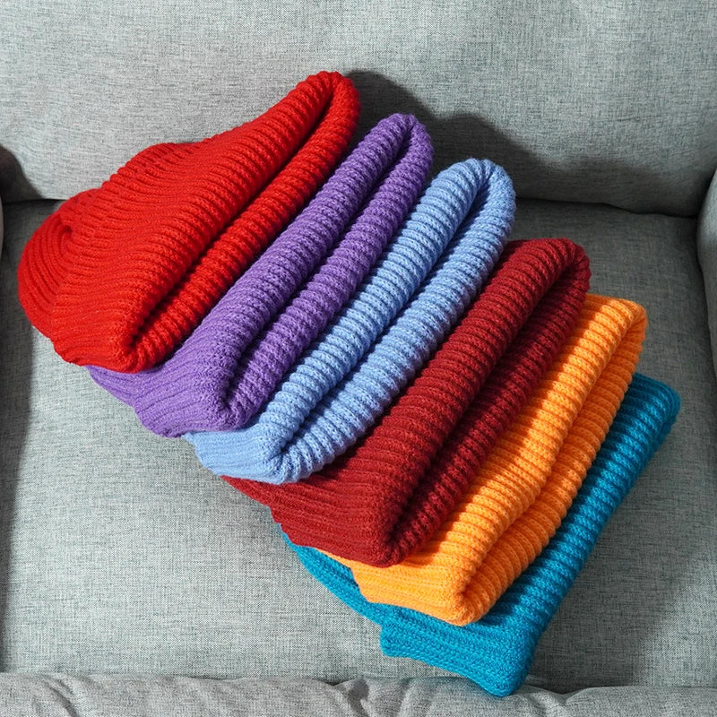 Unisex Solid Color Warm Knitted Beanies For Women Men Winter Autumn
