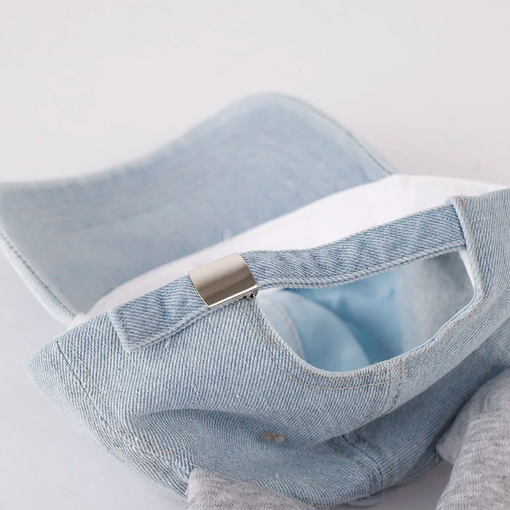 New MinJi Haerin Omg Stage Long Rabbit Ear Hat Y2k Style Denim Blue Baseball Cap