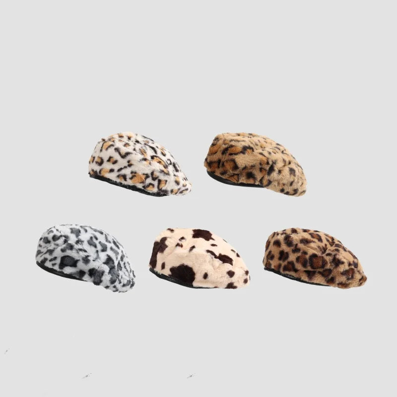 Ladies Fashion Autumn/Winter Leopard Print Beret Painter's Hat