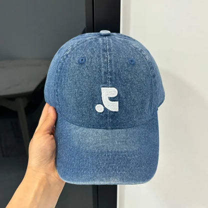 Washed Denim Embroidered Letter Baseball Cap