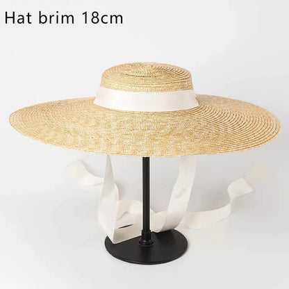 Summer Raffia Women Long Ribbon Wide Brim Beach Hat