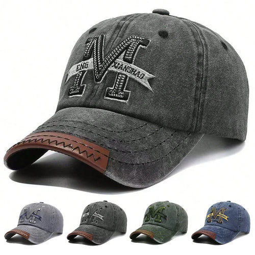 Unisex M Letter Embroidery Wash Baseball Caps