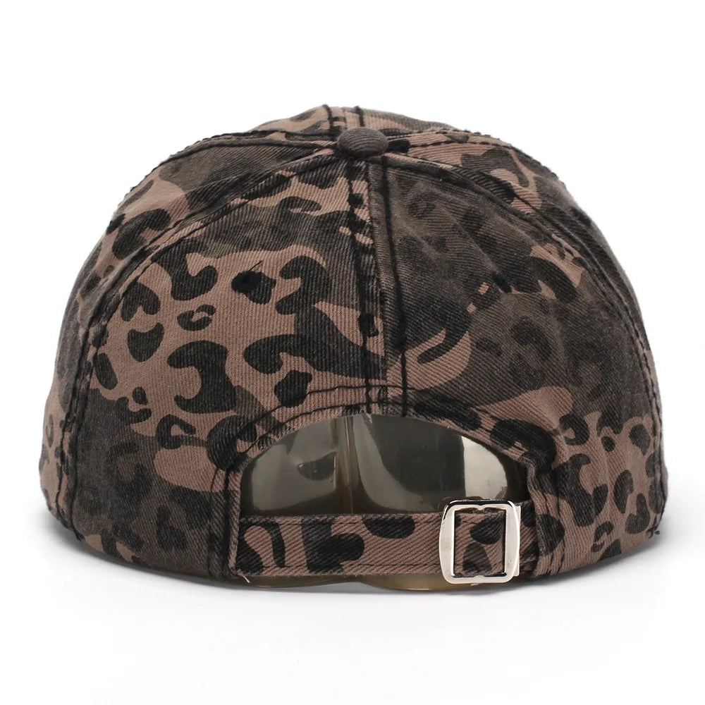 New Spring and Autumn Washed Leopard Print Baseball Cap All Cotton Camouflage Duckbill Cap Fashionable