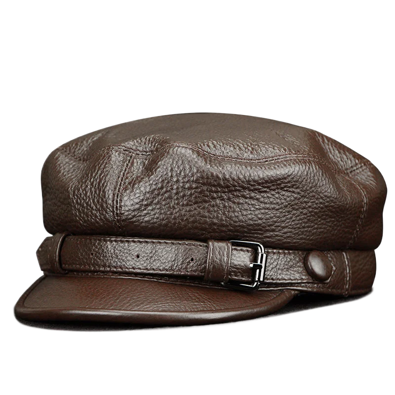 Men Genuine Leather Real Cowhide Beret Newsboy Hat Baseball Cap Classic Autumn Spring Winter